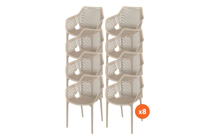 Set van 8 - Madino Air stapelbare stoel - Taupe, Tuin en Terras, Tuinsets en Loungesets, Nieuw, Overige materialen, Verzenden