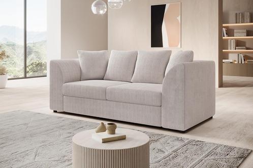 Bankstel Alfort 3 - Beige - Ribstof - 2-3-zits - Met kussens, Huis en Inrichting, Banken | Bankstellen, Nieuw, 150 tot 200 cm