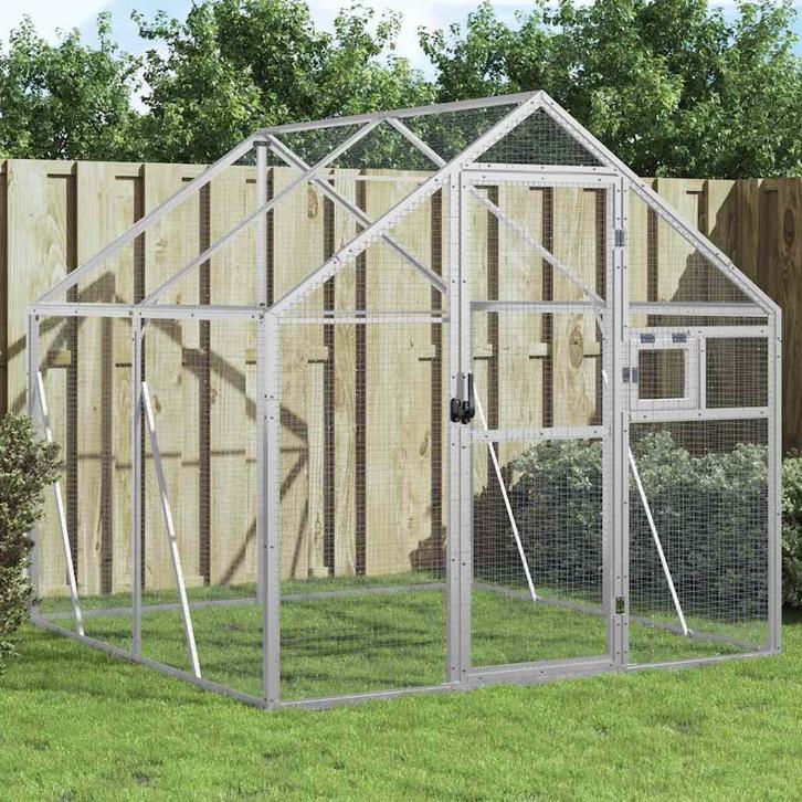 vidaXL Volière 1,79x2x1,85 m aluminium zilverkleurig, Dieren en Toebehoren, Overige Dieren-accessoires, Nieuw, Verzenden