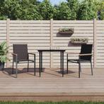 vidaXL 3-delige Tuinset textileen en staal zwart, 2 zitplaatsen, Verzenden, Nieuw, Rvs