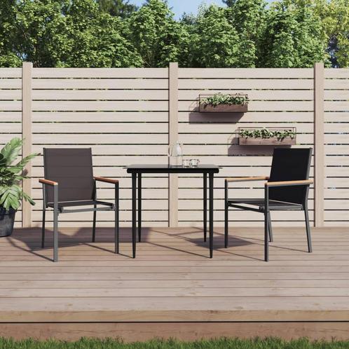 vidaXL 3-delige Tuinset textileen en staal zwart, Tuin en Terras, Tuinsets en Loungesets, Tuinset, Nieuw, 2 zitplaatsen, Rvs, Verzenden