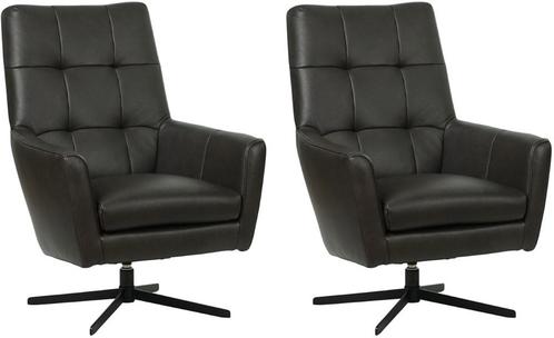 Donkergrijze leren moderne draaifauteuils - Granada leer Gr, Huis en Inrichting, Fauteuils, 75 tot 100 cm, 75 tot 100 cm, Nieuw