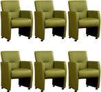 Set van 6 Groene leren moderne eetkamerfauteuils - Toledo Le, Huis en Inrichting, Nieuw, Vijf, Zes of meer stoelen, Landelijk