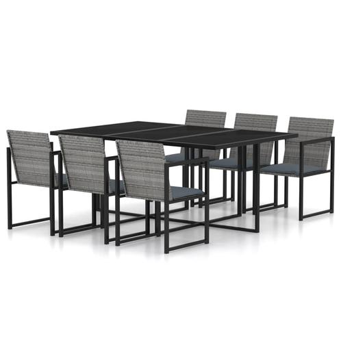vidaXL 7-delige Tuinset met kussens poly rattan grijs, Tuin en Terras, Tuinsets en Loungesets, Tuinset, Nieuw, 6 zitplaatsen, Rotan