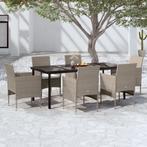 vidaXL 7-delige Tuinset met kussens beige en zwart, 6 zitplaatsen, Nieuw, Tuinset, Verzenden