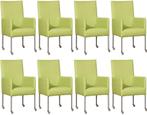Set van 8 Felgroene leren moderne eetkamerstoelen - poot ron, Overige kleuren, Nieuw, Leer, Ophalen of Verzenden