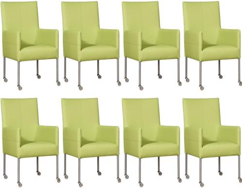 Set van 8 Felgroene leren moderne eetkamerstoelen - poot ron, Huis en Inrichting, Stoelen, Vijf, Zes of meer stoelen, Overige kleuren