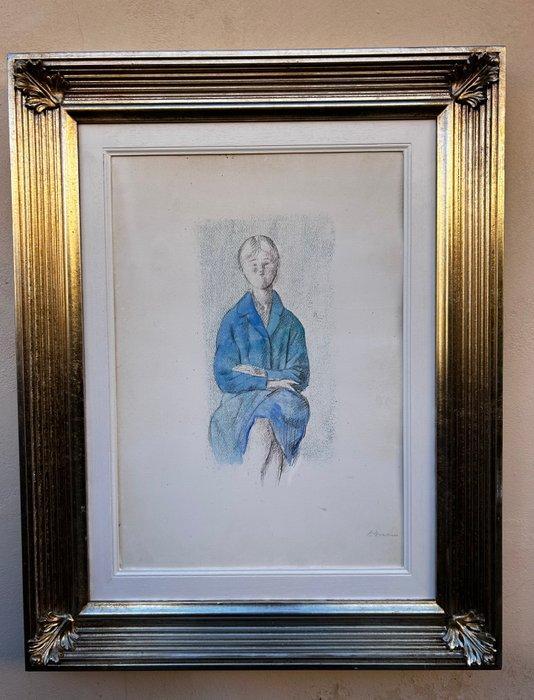 Antonio Bueno (1918-1984) - Figura col cappotto blu, Antiek en Kunst, Kunst | Schilderijen | Modern