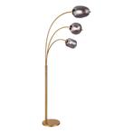 Vloerlamp BLACKY Glas 122.0cm Goud | Smoked E14 - 3-Lichts, 100 tot 150 cm, Nieuw, Ophalen of Verzenden, Metaal