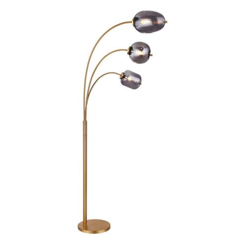 Vloerlamp BLACKY Glas 122.0cm Goud | Smoked E14 - 3-Lichts, Huis en Inrichting, Lampen | Vloerlampen, 100 tot 150 cm, Nieuw, Metaal