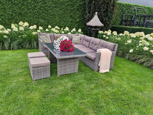 Prachtige diningeset/loungeset met hoge tafel, Tuin en Terras, Tuinsets en Loungesets, Bank, Eettafel, Hocker, 7 zitplaatsen, Zo goed als nieuw