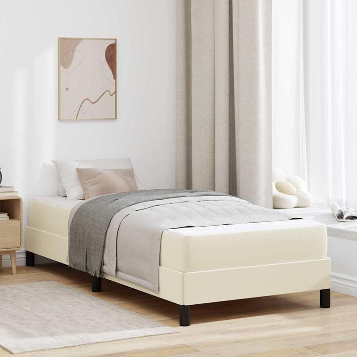 vidaXL Bedframe met matras Crème 90 x 200 cm Stof, Huis en Inrichting, Slaapkamer | Bedden, Crème, Nieuw, Stof, Verzenden