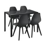 Eethoek Delft glazen eettafel met 4 stoelen zwart, Nieuw, Verzenden