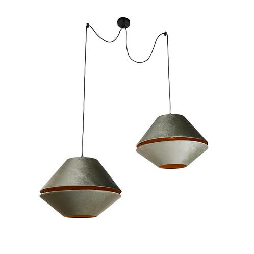 Hanglamp zwart met dubbele velours lampenkap groen met, Huis en Inrichting, Lampen | Hanglampen, Nieuw, 75 cm of meer