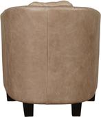 Taupe leren landelijke kuipstoel - poot hout zwart - Vintage, Huis en Inrichting, Fauteuils, Klassiek, Nieuw, Ophalen of Verzenden