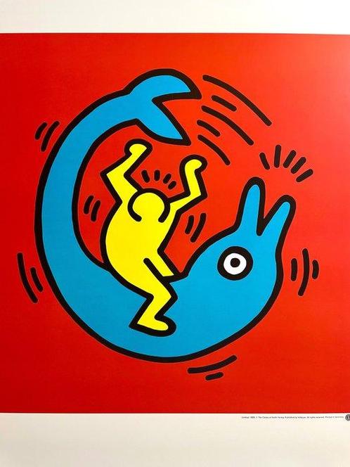 Keith Haring (after) - Dolphin Button (1989) - Jaren 2000, Antiek en Kunst, Kunst | Tekeningen en Foto's