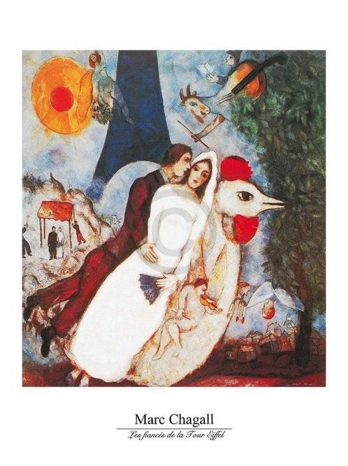 Kunstdruk Marc Chagall - Les fiances 60x80cm, Huis en Inrichting, Woonaccessoires | Schilderijen, Tekeningen en Foto's, Nieuw