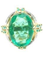 Zonder minimumprijs - Ring - 9 kt. Zilver, Geel goud Smaragd, Sieraden, Tassen en Uiterlijk, Ringen, Nieuw