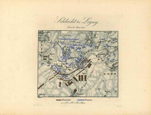 Kaart van Ligny, Antiek en Kunst, Kunst | Etsen en Gravures