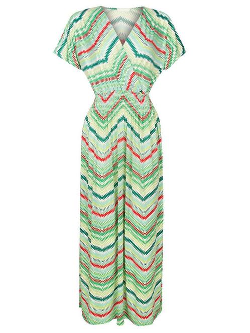 Maxi Jurk Zigzag Groen, Kleding | Dames, Jurken, Nieuw, Verzenden