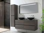 Veiling - Badkamermeubel 130 cm - Donker hout decor + zwarte, Nieuw