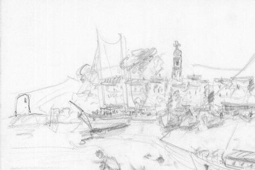 Casimir Maystre (1918-2008) - Dessin original au fusain, Vue, Antiek en Kunst, Antiek | Overige Antiek
