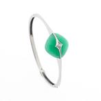 Witgouden armband met jade en diamant | 0,035 ct. (hanger), Gebruikt, Overige kleuren, Ophalen of Verzenden, Met edelsteen