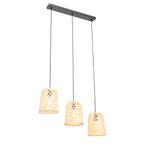 Oosterse hanglamp zwart met bamboe 3-lichts - Rayan, Huis en Inrichting, Lampen | Hanglampen, Nieuw, Oosters, 75 cm of meer