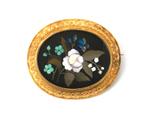 Geelgouden pietra dura broche met bloemmotief, 19e eeuw, Gebruikt