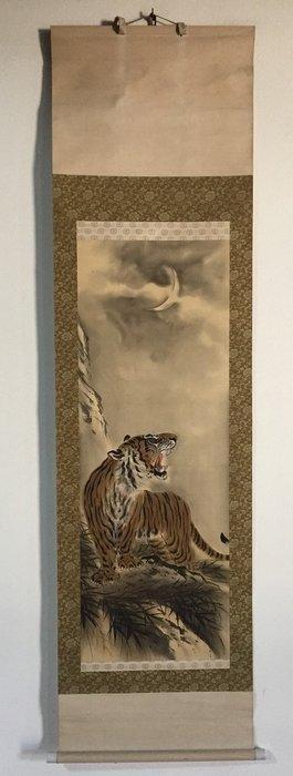 Crescent moon and tiger / Japanese Vintage Hanging Scroll, Antiek en Kunst, Antiek | Overige Antiek