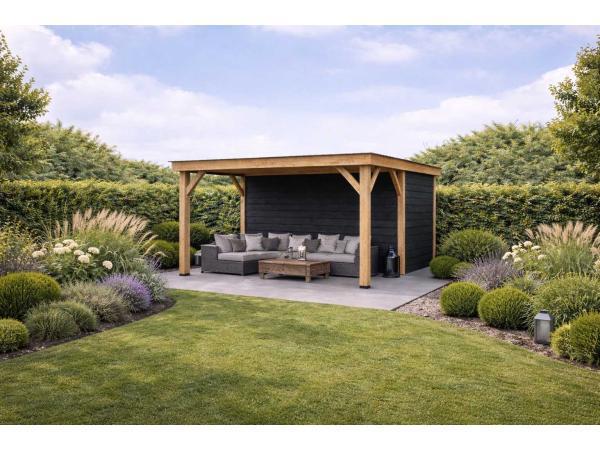 Veiling - Douglas terrasoverkapping met berging 524x300x257c, Tuin en Terras, Overkappingen, Nieuw