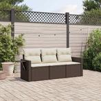 vidaXL 3-delige Loungeset met kussens poly rattan bruin, Verzenden, Nieuw, Rotan, Loungeset