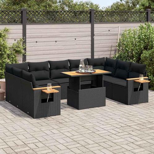 vidaXL 10-delige Loungeset met kussens poly rattan acacia, Tuin en Terras, Tuinsets en Loungesets, Loungeset, Nieuw, Rotan, Verzenden