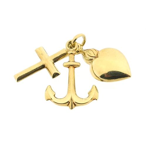 Gouden hanger; Geloof hoop en liefde (kettinghanger), Sieraden, Tassen en Uiterlijk, Bedels, Gebruikt, Overige merken, Goud, Ophalen of Verzenden