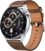 Huawei Watch GT 3 46 mm zilver met leren bandje bruin, Verzenden, Zo goed als nieuw
