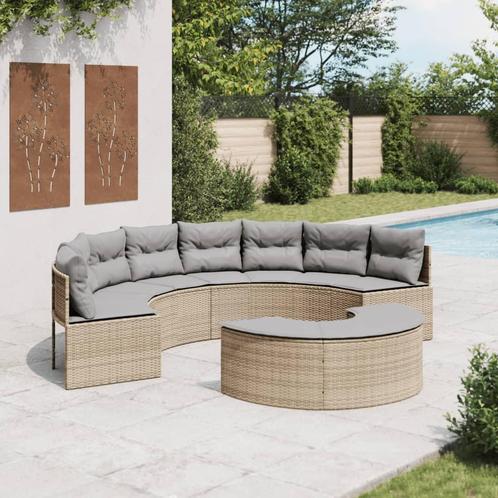 vidaXL 2-delige Loungeset halfrond poly rattan beige, Tuin en Terras, Tuinsets en Loungesets, Loungeset, Nieuw, Rotan, Verzenden