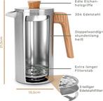 French Press - Cafetiere - Koffiemaker - Dubbelwandig - 1L -, Verzenden, Zo goed als nieuw