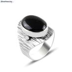 Zilveren ovale zwarte onyx steen ring, Verzenden, Nieuw, Zilver