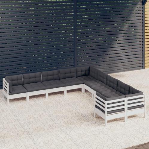 vidaXL 10-delige Loungeset met kussens grenenhout wit, Tuin en Terras, Tuinsets en Loungesets, Loungeset, Nieuw, Verzenden