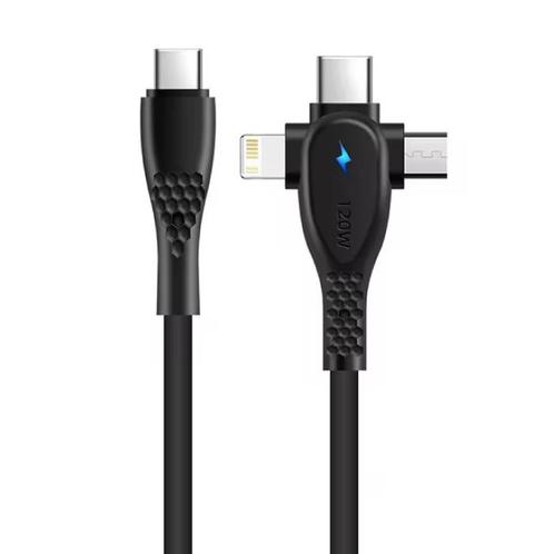 3 in 1 USB-C Oplaadkabel - iPhone Lightning / USB-C /, Telecommunicatie, Mobiele telefoons | Telefoon-opladers, Nieuw, Verzenden