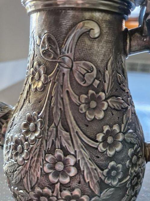 Theepot - .800 zilver - Zilveren theepot met inlegwerk, Antiek en Kunst, Antiek | Goud en Zilver