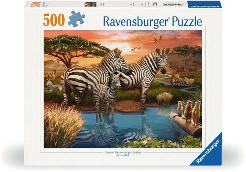 Zebra´s bij de drinkplaats Puzzel (500 stukjes) |, Hobby en Vrije tijd, Denksport en Puzzels, Nieuw, Verzenden