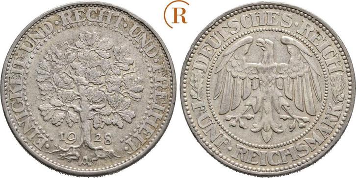 5 Reichsmark Eichbaum 1928 A Weimarer Republik:, Postzegels en Munten, Munten | Europa | Niet-Euromunten, Verzenden