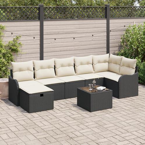 vidaXL 8-delige tuinbankset met kussen in zwart poly riet, Tuin en Terras, Tuinsets en Loungesets, Nieuw, Rotan, Verzenden