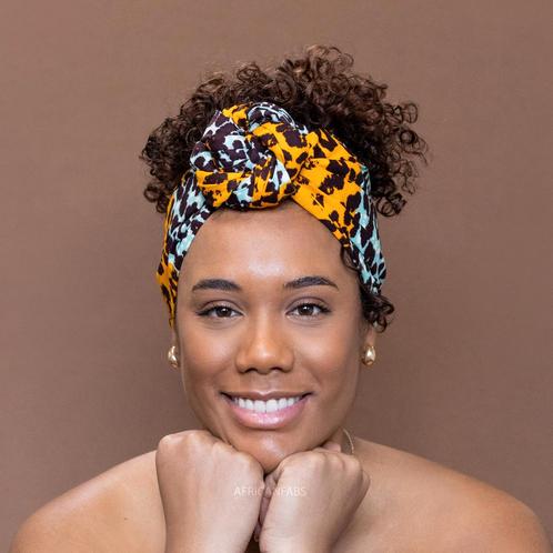 Afrikaanse Panter oranje / turquoise / hoofddoek - headwrap, Kleding | Dames, Hoeden en Petten, Nieuw, Ophalen of Verzenden