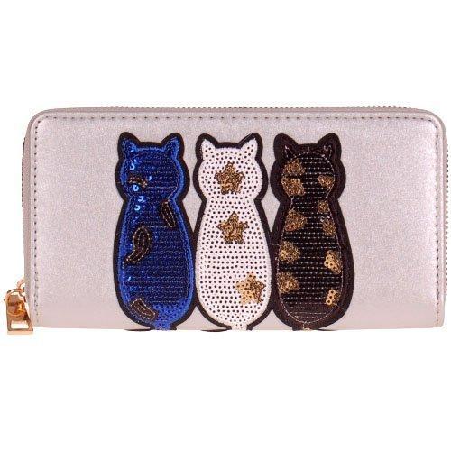 Portemonnee zilver met drie gekleurde poesjes en pailletjes, Sieraden, Tassen en Uiterlijk, Portemonnees, Nieuw, Ophalen of Verzenden