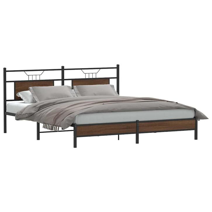 vidaXL Bedframe zonder matras bewerkt hout bruin eikenkleur, Huis en Inrichting, Slaapkamer | Bedden, Bruin, Nieuw, Hout, Tweepersoons