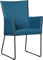 Blauwe leren industriële eetkamerstoel - Toledo Leer Turquoi, Overige kleuren, Nieuw, Leer, Ophalen of Verzenden