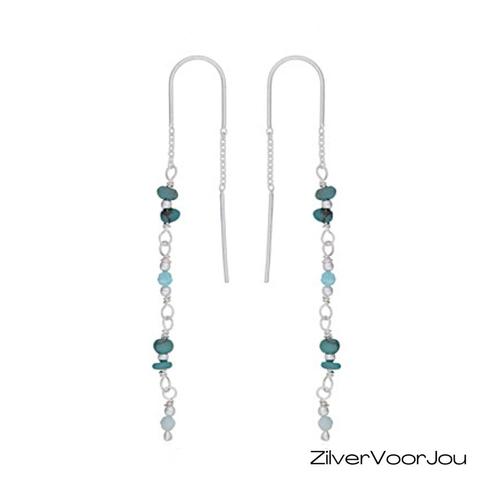 Zilveren amazoniet turkoois doortrek oorbellen, Sieraden, Tassen en Uiterlijk, Oorbellen, Nieuw, Verzenden