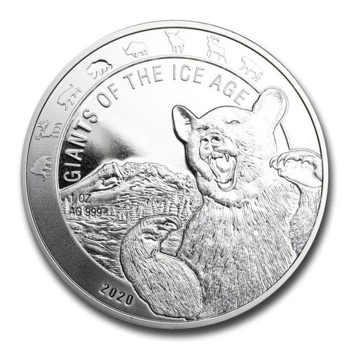 Ghana Giants of the Ice Age 1 oz 2020 Cave Bear, Postzegels en Munten, Munten | Afrika, Losse munt, Zilver, Overige landen, Verzenden